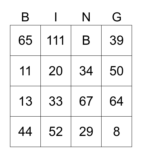 Test Bingo Card Bingo Card