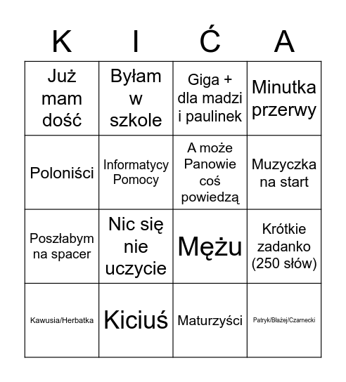 KICIUUUUŚ Bingo Card