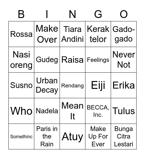 sachi punya. Bingo Card