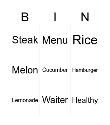 English Bingo Card