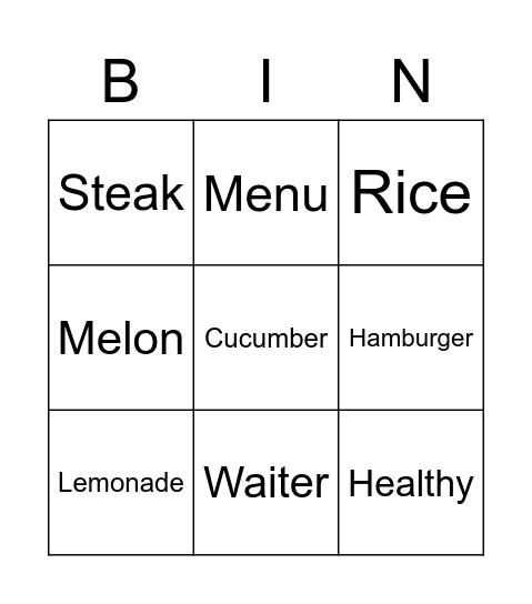 English Bingo Card
