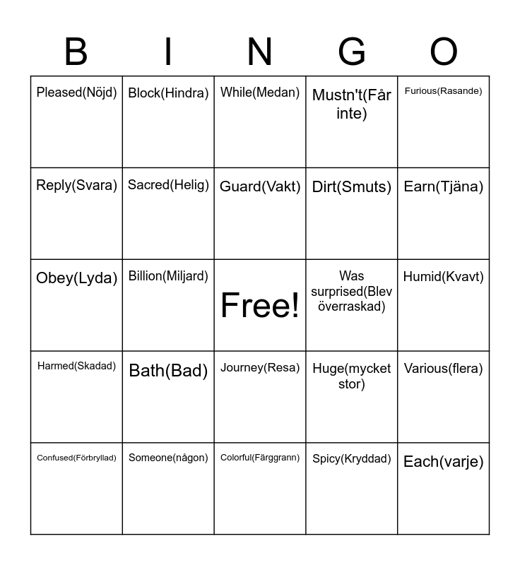 Chapter 6 Bingo Card