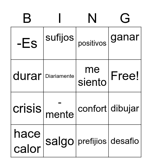 Spanish Bingo Card