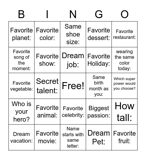 Untitled Bingo Card