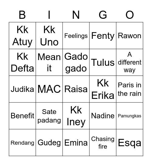 Nean’s bingo bord Bingo Card