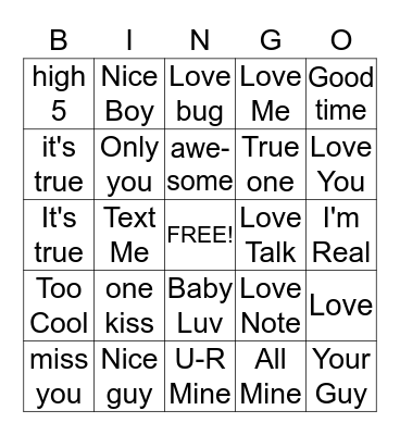 Conversation Heart Bingo Card