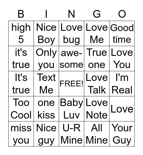 Conversation Heart Bingo Card