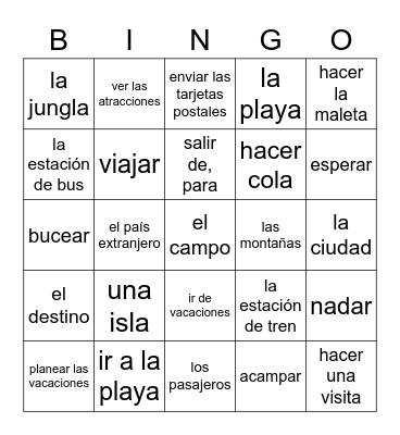 Las Vacaciones Bingo Card