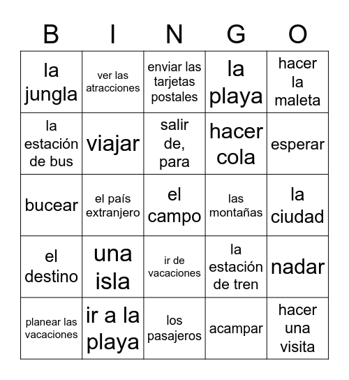 Las Vacaciones Bingo Card