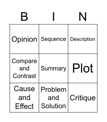 STAAR Skills Bingo Card