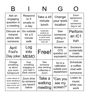 Customer Service Bingo Card