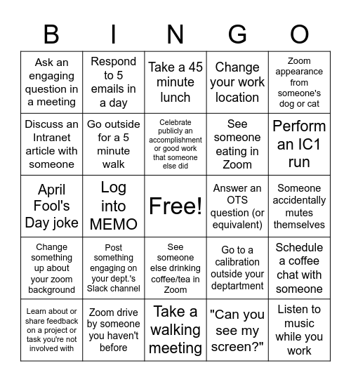 Customer Service Bingo Card