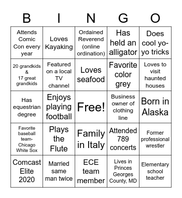 ECE FUN FACTS Bingo Card