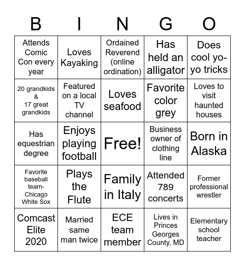 ECE FUN FACTS Bingo Card