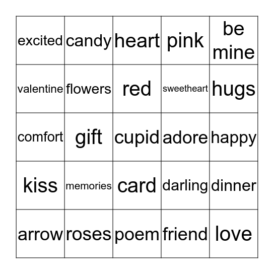 Forge for Families Valentine Bingo Card