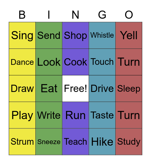 Verbs in sentences! Bingo Card