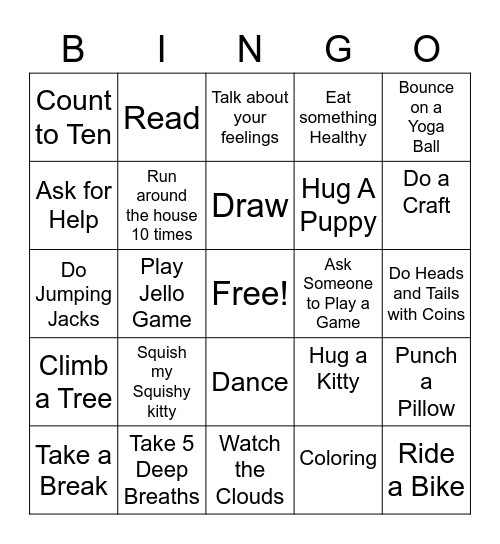 How to help my Emotions Bingo Card