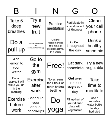 FITGO Bingo Card