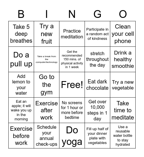 FITGO Bingo Card