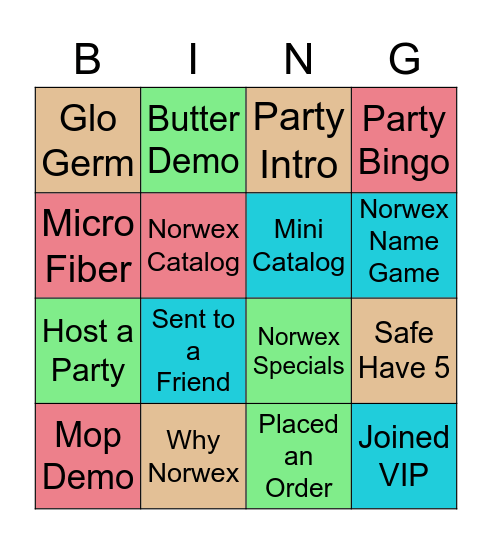 Norwex Party Bingo Card