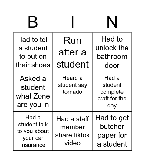 Triad Fun Bingo Card