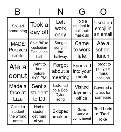 Name______________ Bingo Card