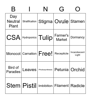 Horticulture Bingo Card