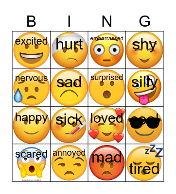 Feelings Bingo Card