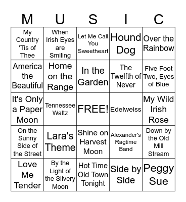 Music Bingo Card