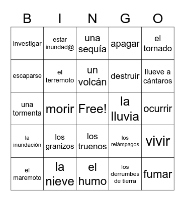 Desastres Naturales Bingo Card