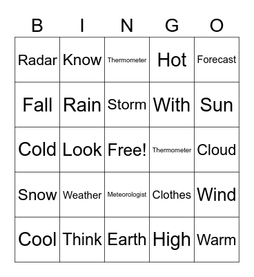 Weather Bingo Card