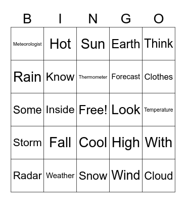 Weather Bingo Card