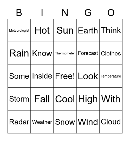 Weather Bingo Card