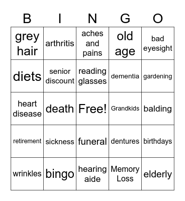 The Mature Adult Years Bingo Card