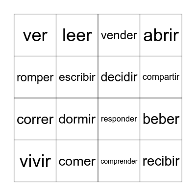 -Er/ -Ir Verbs Bingo Card
