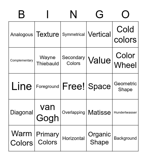 Art Bingo!  2nd Grade Bingo Card