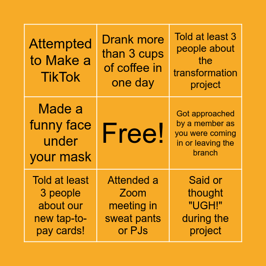 Branch Redesign BINGO! Bingo Card