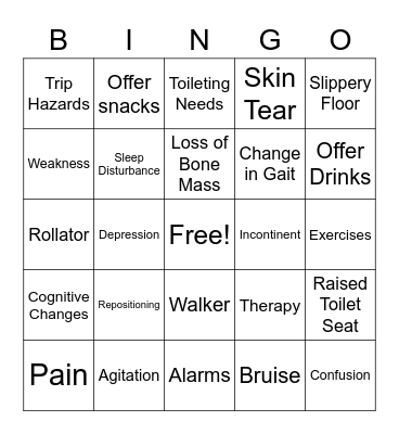 Fall Prevention Bingo Card
