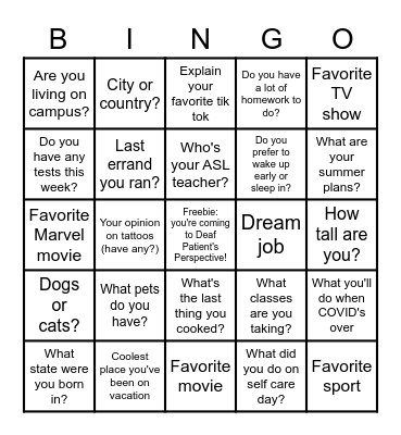 ASL Conversation BINGO!!! Bingo Card