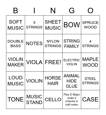 THE STRING FAMILY Bingo Card