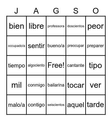 RS Spanish- Unit 7 Lesson 4, Vocabulary Bingo Card