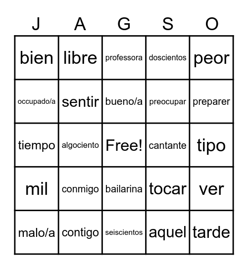 RS Spanish- Unit 7 Lesson 4, Vocabulary Bingo Card
