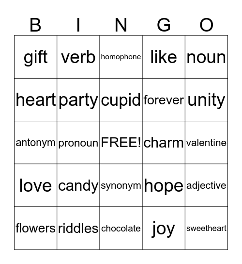 Valentine's Day Bingo Card
