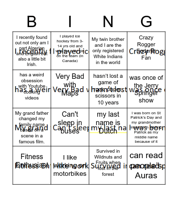 Guess Who Bingo Card