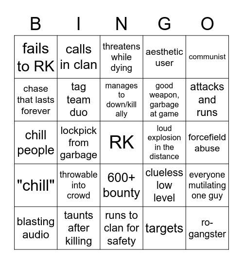 Criminality Bingo Card