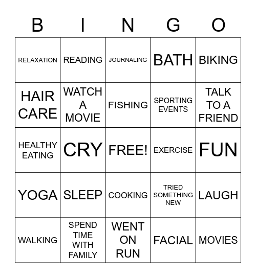 Self Care Bingo Card