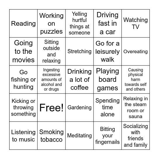 Coping Skills Bingo Card