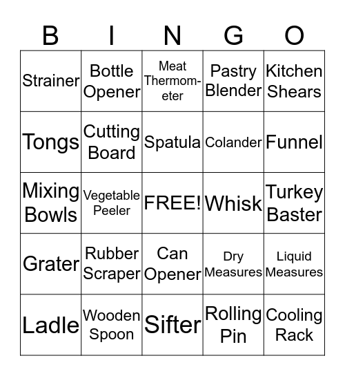 Kitchen Equipment BINGO!! Bingo Card