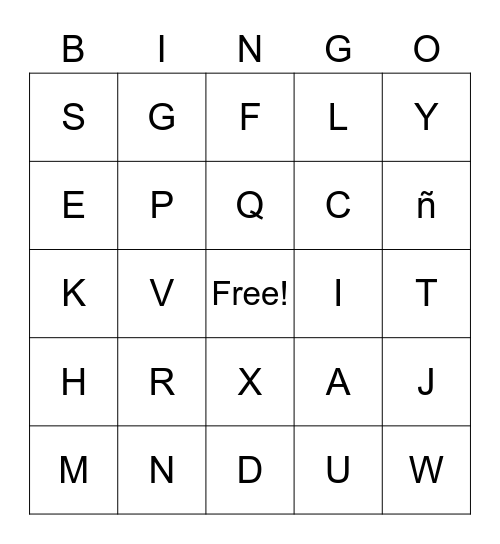 SPANISH BINGO Card
