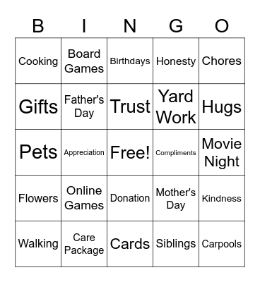 Mental Health Among Families Bingo Card